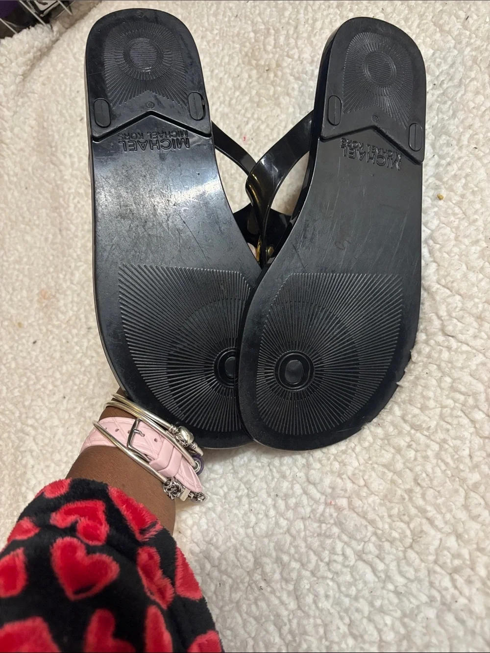 Michael Kors Lillie Jelly Thong Flip Flop PVC Black Sandal 10m